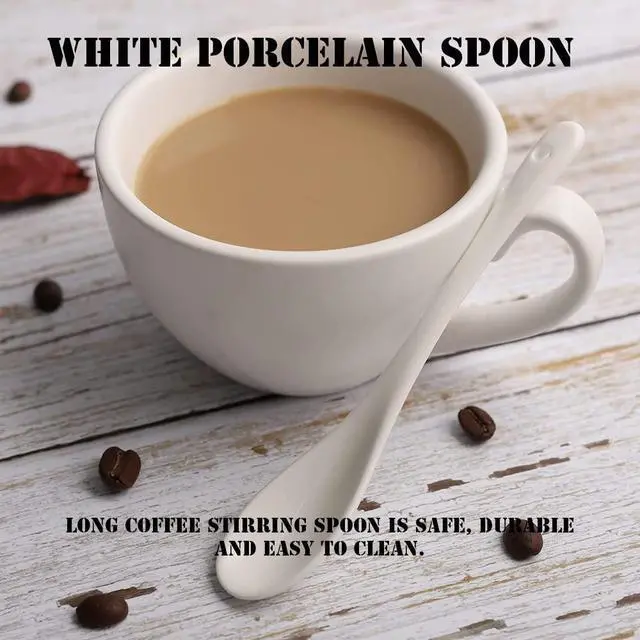 Alt view image 4 of 7 - 6.7" Ceramic Egg Spoon Set (5 Pieces), White Long-Handled Teaspoon for Coffee, Tea, Yogurt, Ice Cream, Sauces and Desserts, Espresso Stirrer