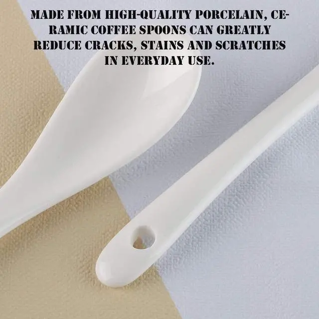 Alt view image 7 of 7 - 6.7" Ceramic Egg Spoon Set (5 Pieces), White Long-Handled Teaspoon for Coffee, Tea, Yogurt, Ice Cream, Sauces and Desserts, Espresso Stirrer