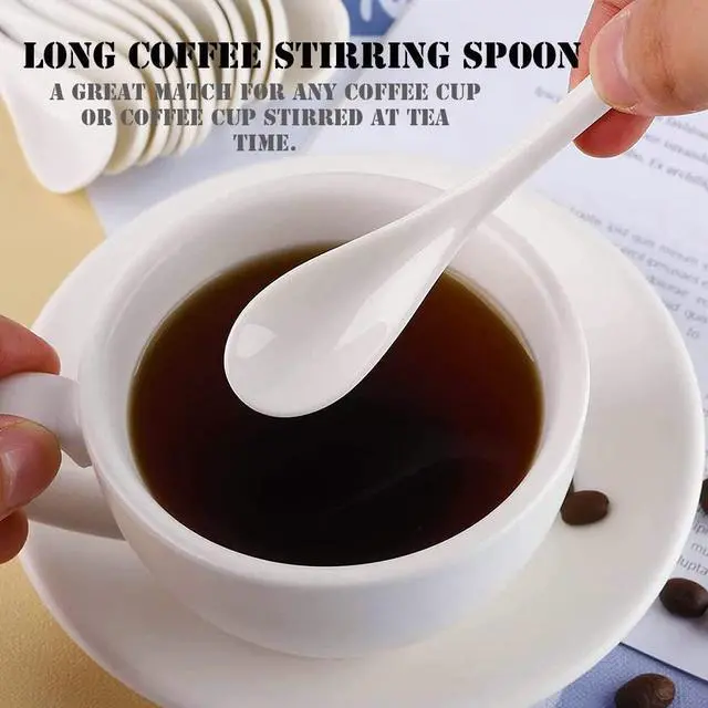 Alt view image 5 of 7 - 6.7" Ceramic Egg Spoon Set (5 Pieces), White Long-Handled Teaspoon for Coffee, Tea, Yogurt, Ice Cream, Sauces and Desserts, Espresso Stirrer