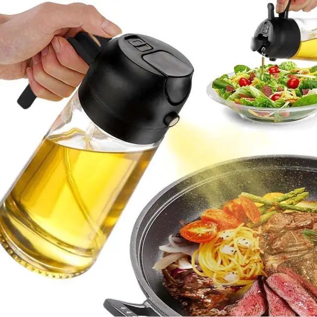 Alt view image 2 of 2 - Glass Oil Sprayer Bottle for Cooking, 17 oz Capacity, BPA-Free, Black and Clear, Refillable Mister with Fine Mist Spray
