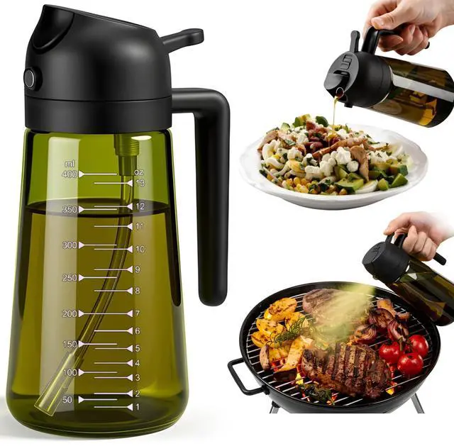 Main image of Glass Olive Oil Sprayer for Cooking 16oz/470ml Dark-Green 2 in 1 Glass Oil Sprayer & Dispenser with Scale, Kitchen Gadgets & Air Fryer Accessories, Olive Oil Dispenser Black