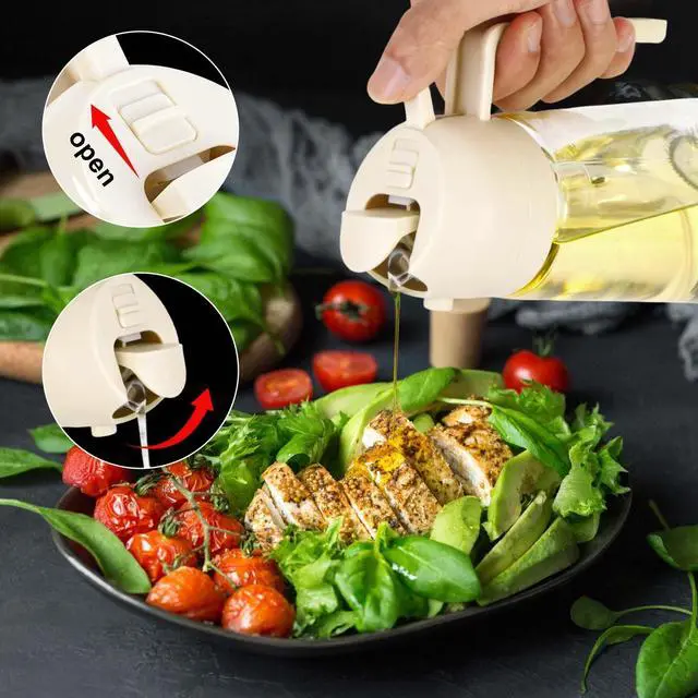 Alt view image 3 of 7 - 16oz/470ml Glass Olive Oil Sprayer & 2-in-1 Dispenser Bottle with Pour Spout for Cooking, Air Fryers, Salads, BBQs, and Kitchen Use(milky white)