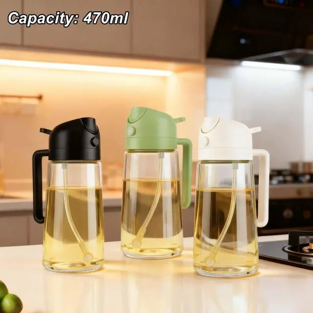 Alt view image 6 of 7 - 16oz/470ml Glass Olive Oil Sprayer & 2-in-1 Dispenser Bottle with Pour Spout for Cooking, Air Fryers, Salads, BBQs, and Kitchen Use(milky white)