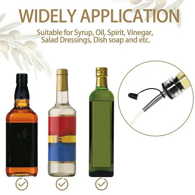 Alt view image 3 of 6 - 4-Pack Olive Oil Dispenser Spouts, Liquor Bottle Pourers, Stainless Steel Pour Spout with Dust Caps