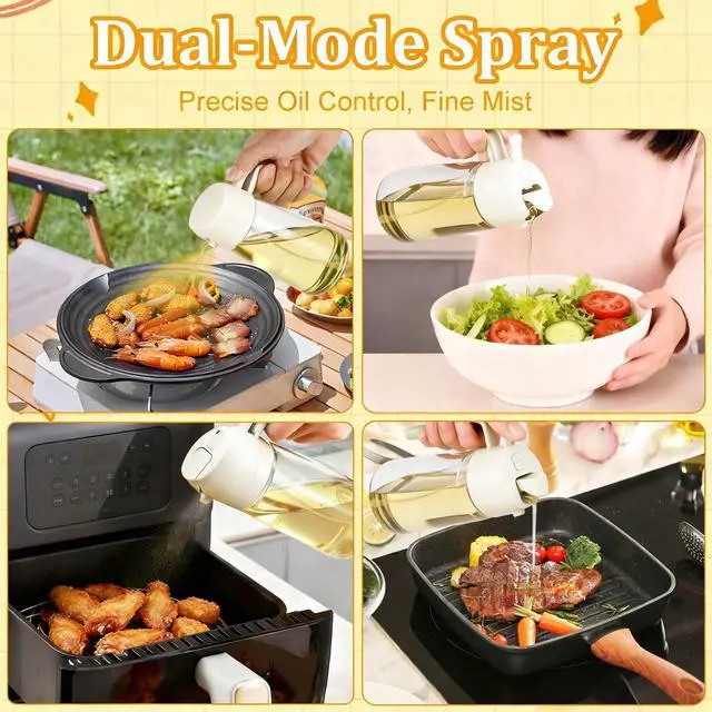 Alt view image 4 of 7 - 16oz/470ml Glass Olive Oil Sprayer & 2-in-1 Dispenser Bottle with Pour Spout for Cooking, Air Fryers, Salads, BBQs, and Kitchen Use(milky white)