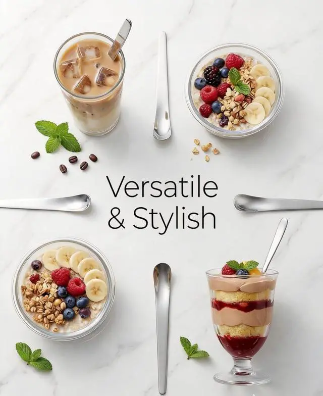 Alt view image 2 of 7 - Premium Stainless Steel Long Handle Ice Cream Spoon - Ergonomic & Effortless Scooping for Hard Ice Cream, Desserts, Coffee - Heavy Duty, Stylish Design for Home, Bakers, Baristas (2)