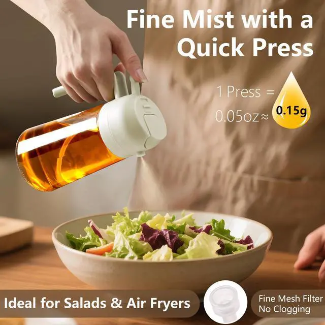 Alt view image 3 of 7 - Oil Sprayer for Cooking 16oz/470ml | Glass Oil Dispenser/Pour Bottle, Kitchen Accessories, Kitchen Gadgets for Air Fryer, Salad, BBQ, with Stickers (White)