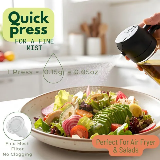 Alt view image 4 of 7 - Glass Olive Oil Sprayer for Cooking 16oz/470ml Transparent 2 in 1 Glass Oil Sprayer & Dispenser with Scale, Kitchen Gadgets & Air Fryer Accessories, Olive Oil Dispenser Black