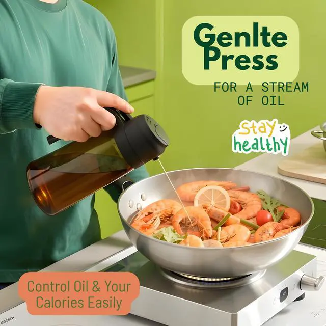 Alt view image 5 of 7 - Glass Olive Oil Sprayer for Cooking 16oz/470ml Dark-Green 2 in 1 Glass Oil Sprayer & Dispenser with Scale, Kitchen Gadgets & Air Fryer Accessories, Olive Oil Dispenser Black