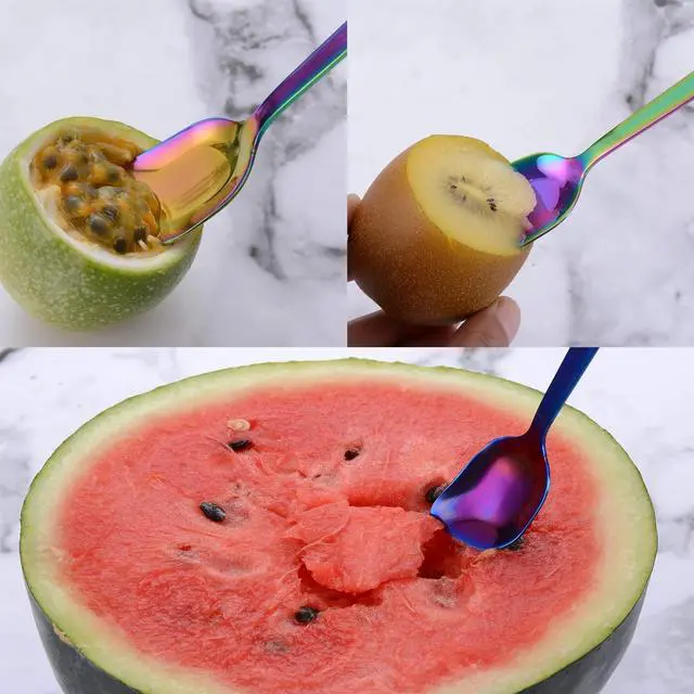 Alt view image 3 of 7 - Yogurt Spoon, Stainless Steel Gelato/Ice Cream Spoon, Rainbow Fruit Dessert Spoon, 6.4-inch, Set of 6