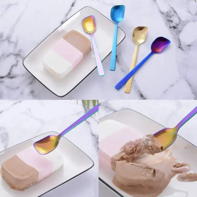 Alt view image 2 of 7 - Yogurt Spoon, Stainless Steel Gelato/Ice Cream Spoon, Rainbow Fruit Dessert Spoon, 6.4-inch, Set of 6
