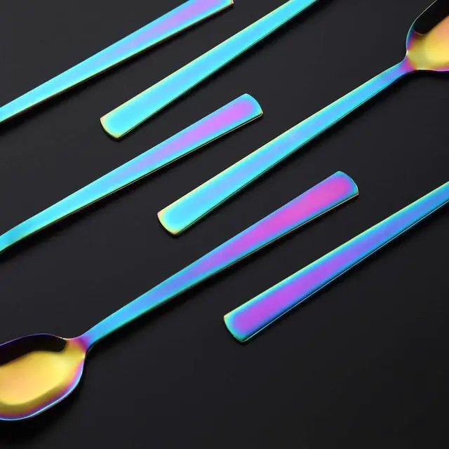 Alt view image 5 of 7 - Yogurt Spoon, Stainless Steel Gelato/Ice Cream Spoon, Rainbow Fruit Dessert Spoon, 6.4-inch, Set of 6
