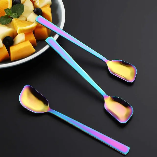 Alt view image 4 of 7 - Yogurt Spoon, Stainless Steel Gelato/Ice Cream Spoon, Rainbow Fruit Dessert Spoon, 6.4-inch, Set of 6