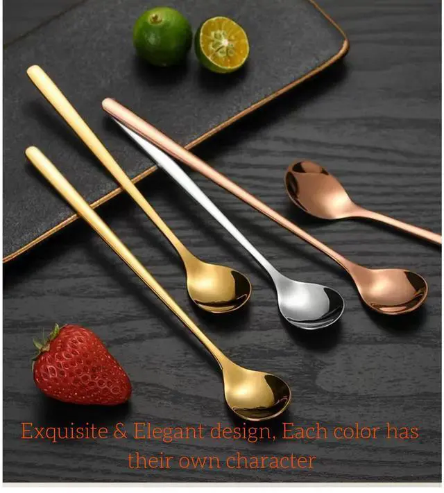 Alt view image 2 of 5 - 3 Color 6.7-Inch Coffee Spoon Set, Long Handle metal Stirring Spoons Teaspoon, Gold Silver Stainless Steel Small Teaspoons, for Cocktails, Iced Tea, Milkshakes, Smoothies, Ice Cream.