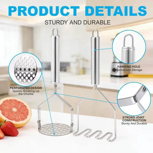 Alt view image 3 of 7 - 2PCS Potato Masher Set, Stainless Steel Smasher Kitchen Tools