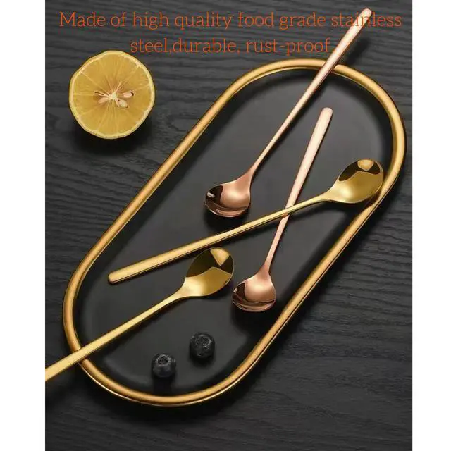 Alt view image 4 of 5 - 3 Color 6.7-Inch Coffee Spoon Set, Long Handle metal Stirring Spoons Teaspoon, Gold Silver Stainless Steel Small Teaspoons, for Cocktails, Iced Tea, Milkshakes, Smoothies, Ice Cream.