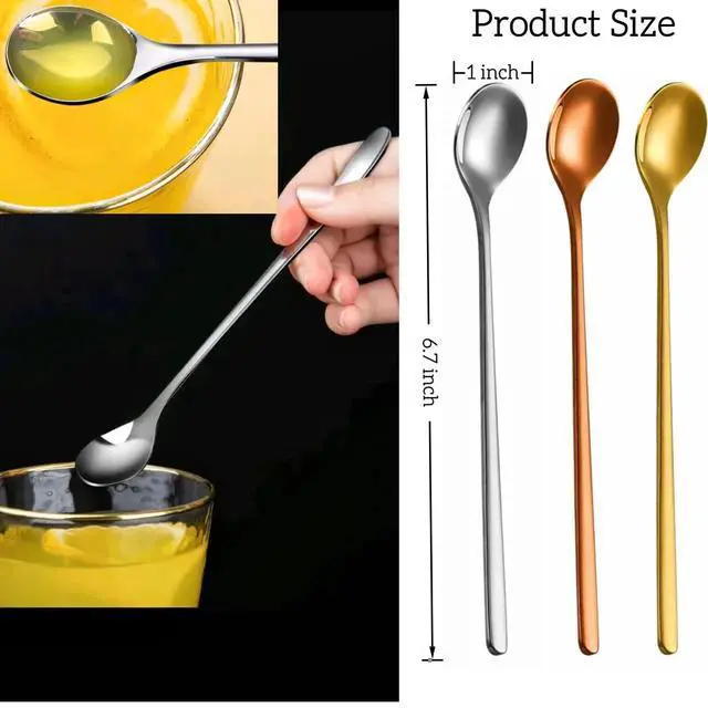 Alt view image 5 of 5 - 3 Color 6.7-Inch Coffee Spoon Set, Long Handle metal Stirring Spoons Teaspoon, Gold Silver Stainless Steel Small Teaspoons, for Cocktails, Iced Tea, Milkshakes, Smoothies, Ice Cream.