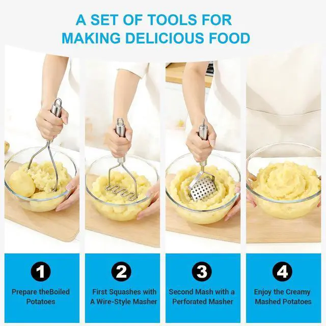Alt view image 6 of 7 - 2PCS Potato Masher Set, Stainless Steel Smasher Kitchen Tools