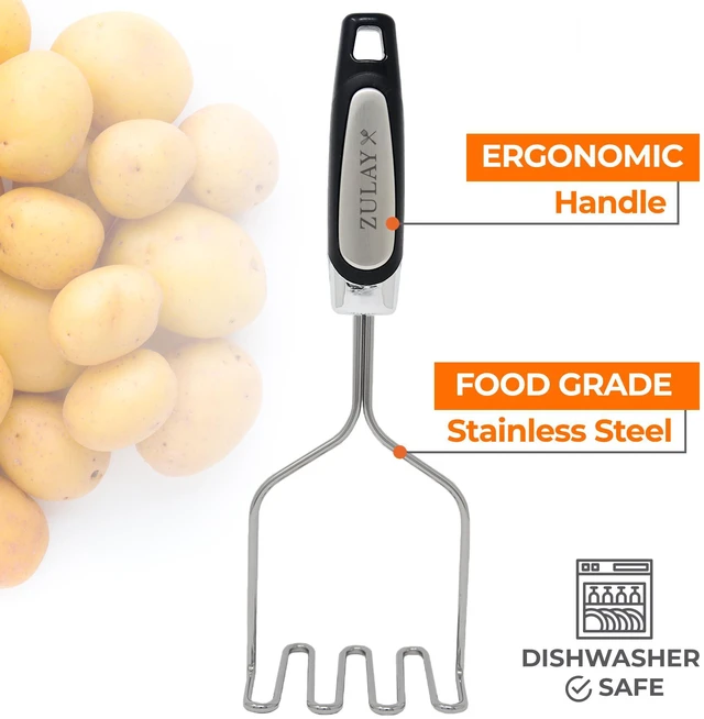 Alt view image 2 of 6 - Stainless Steel Potato Masher Heavy-Duty, Non-Scratch, Dishwasher-Safe Masher with Food-Grade Silicone for Smooth & Fluffy Mashed Potatoes, Avocados & More Sturdy & Durable Design