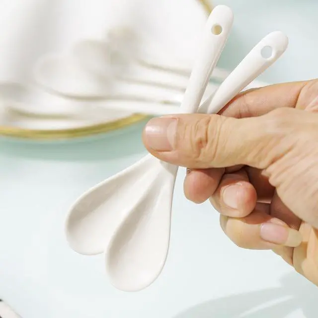 Alt view image 4 of 6 - Set of 6 Premium White Porcelain Coffee Spoons for Espresso, Tea, Sauces, and Desserts,(13cm,5.12inch)