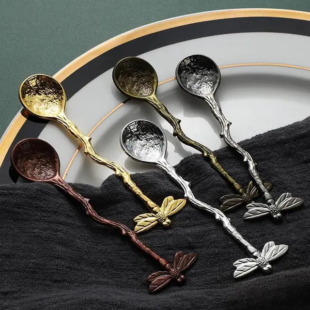 Alt view image 7 of 7 - Retro Dragonfly Stainless Steel Coffee Spoon, Dessert Teaspoon, Creative Kitchen Gadget (Silver)