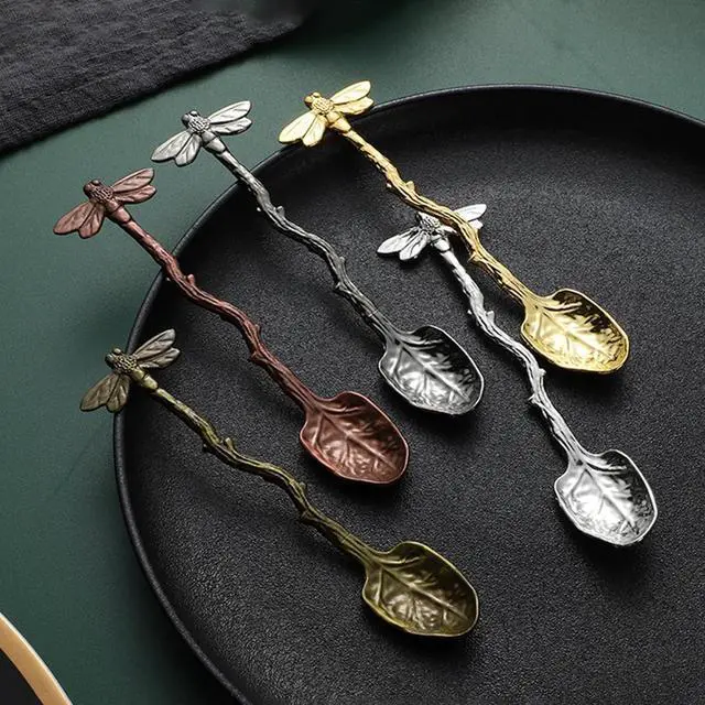 Alt view image 6 of 7 - Retro Dragonfly Stainless Steel Coffee Spoon, Dessert Teaspoon, Creative Kitchen Gadget (Silver)