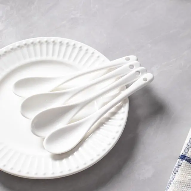 Alt view image 3 of 7 - 6PCS Porcelain White Coffee Spoons Espresso Tea Sauce and Desserts Ceramic Spoons