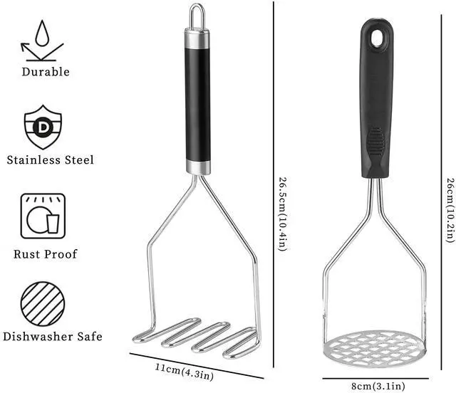 Alt view image 2 of 7 - 2PCS Potato Masher, OLULU Heavy Duty Stainless Steel Mashed Potatoes Masher, Masher Kitchen Tool for Avocado, Potatoes, Beans, Meat, Vegetables, 10.24inch, Dishwasher Safe