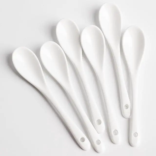 Alt view image 7 of 7 - 6PCS Porcelain White Coffee Spoons Espresso Tea Sauce and Desserts Ceramic Spoons