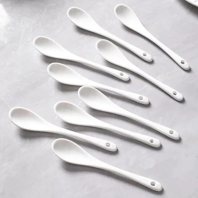 Alt view image 5 of 7 - 6PCS Porcelain White Coffee Spoons Espresso Tea Sauce and Desserts Ceramic Spoons