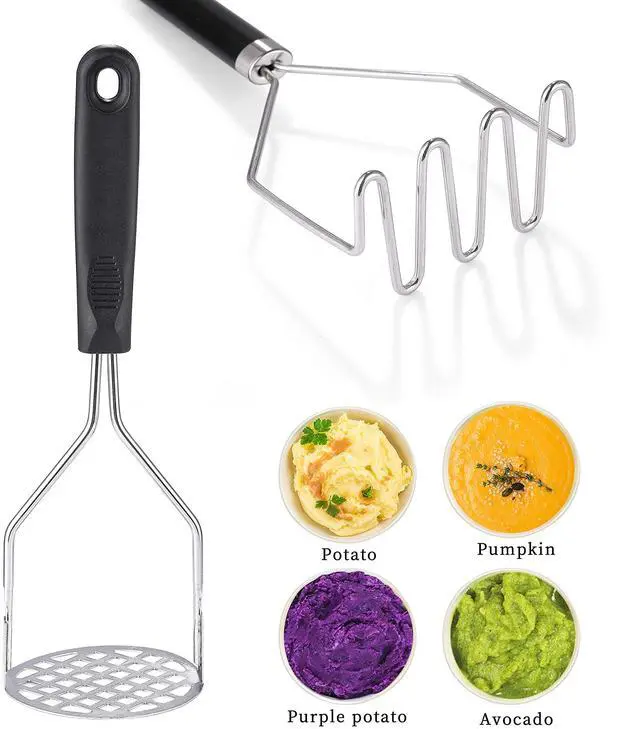 Alt view image 5 of 7 - 2PCS Potato Masher, OLULU Heavy Duty Stainless Steel Mashed Potatoes Masher, Masher Kitchen Tool for Avocado, Potatoes, Beans, Meat, Vegetables, 10.24inch, Dishwasher Safe