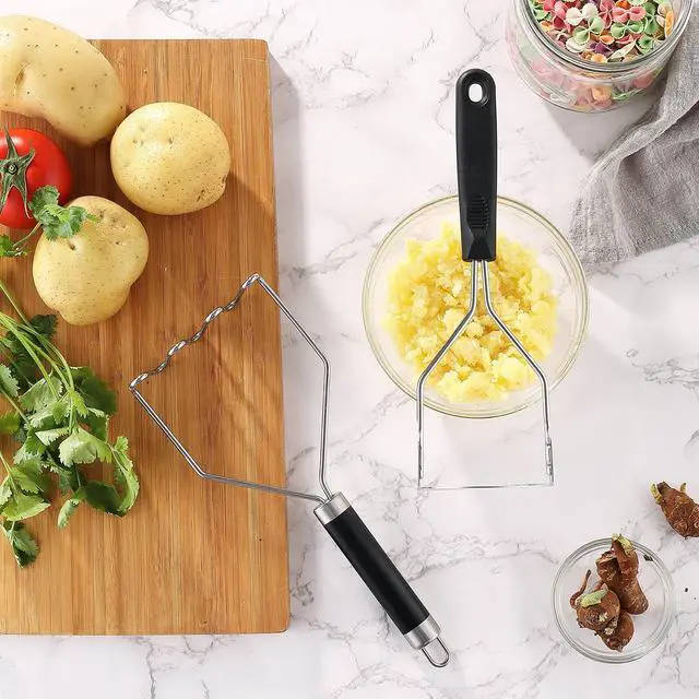 Alt view image 6 of 7 - 2PCS Potato Masher, OLULU Heavy Duty Stainless Steel Mashed Potatoes Masher, Masher Kitchen Tool for Avocado, Potatoes, Beans, Meat, Vegetables, 10.24inch, Dishwasher Safe