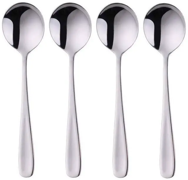 Main image of 7-Inch Soup Spoons, Baikai Bouillon Spoon,18/10 Stainless Steel Finished Table Dinner Spoons Set of 4 (Silver)