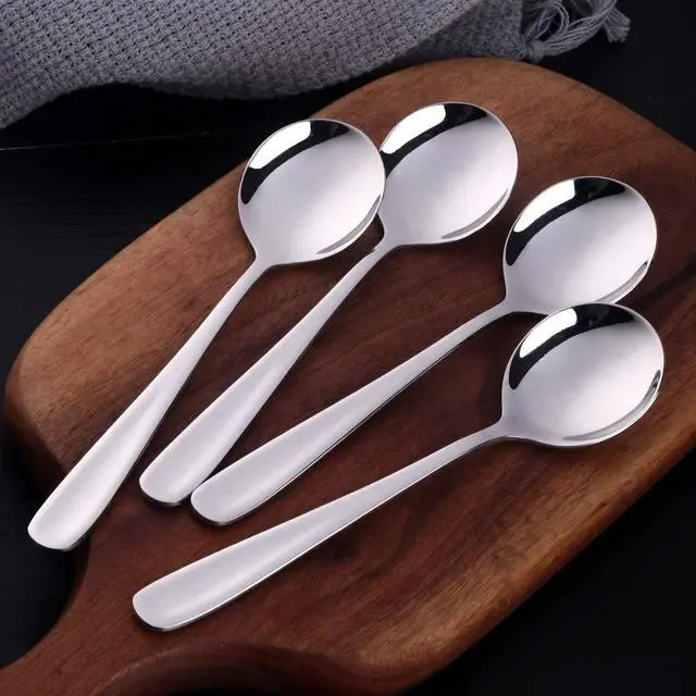 Alt view image 6 of 7 - 7-Inch Soup Spoons, Baikai Bouillon Spoon,18/10 Stainless Steel Finished Table Dinner Spoons Set of 4 (Silver)