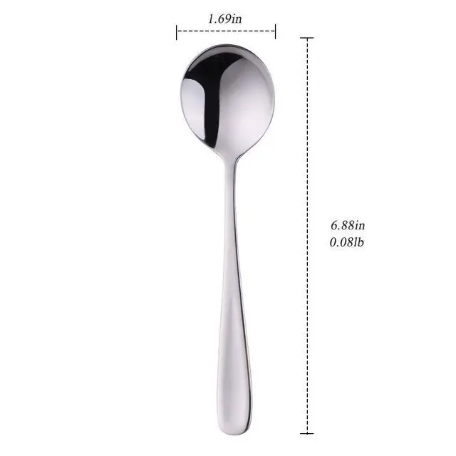 Alt view image 7 of 7 - 7-Inch Soup Spoons, Baikai Bouillon Spoon,18/10 Stainless Steel Finished Table Dinner Spoons Set of 4 (Silver)