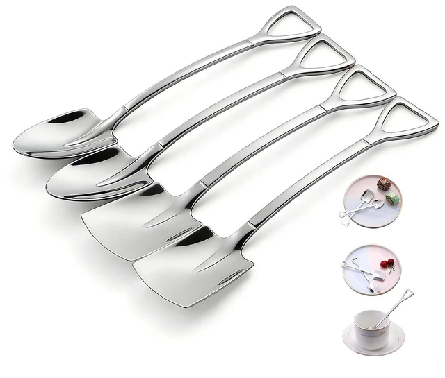 Main image of 4 Pcs 6" Small Dessert Spoons, Stainless Steel Shovel Shape Coffee Ice Cream Spoons, Creative Tableware Tea Sugar Stirring Spoon for Party Festival Gift