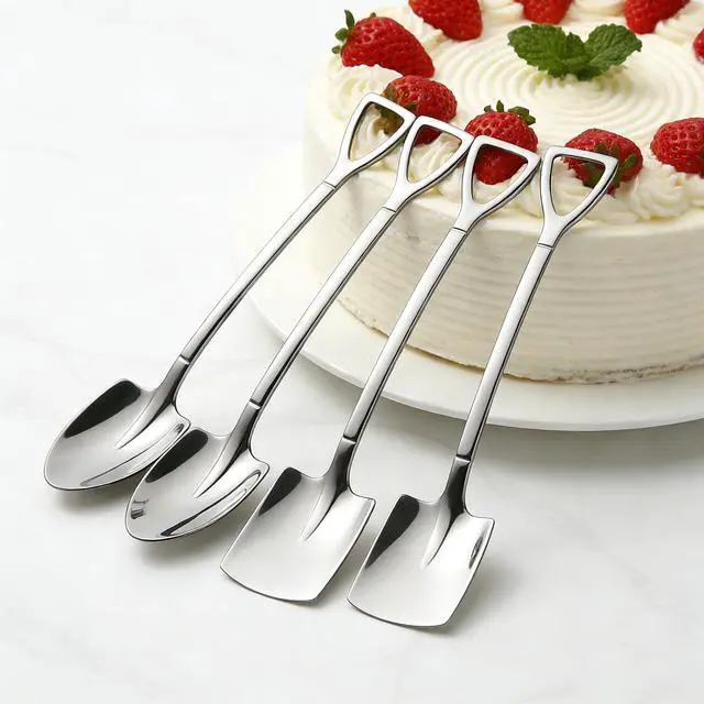 Alt view image 2 of 7 - 4 Pcs 6" Small Dessert Spoons, Stainless Steel Shovel Shape Coffee Ice Cream Spoons, Creative Tableware Tea Sugar Stirring Spoon for Party Festival Gift