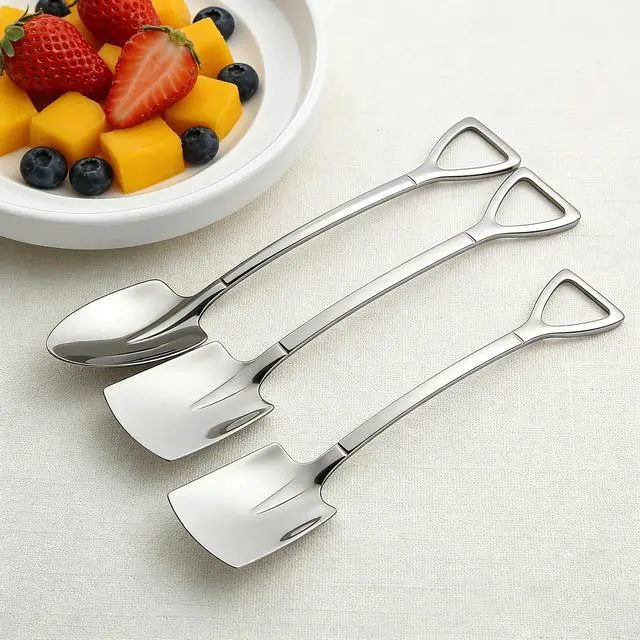 Alt view image 4 of 7 - 4 Pcs 6" Small Dessert Spoons, Stainless Steel Shovel Shape Coffee Ice Cream Spoons, Creative Tableware Tea Sugar Stirring Spoon for Party Festival Gift
