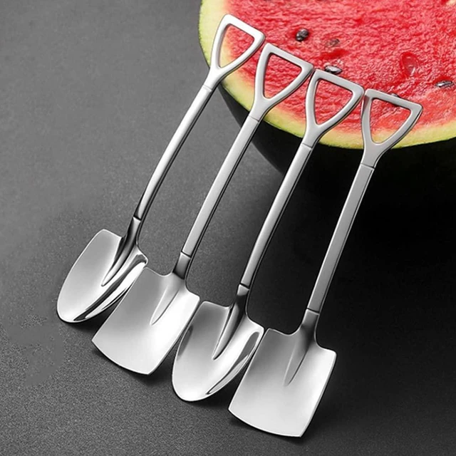 Alt view image 6 of 7 - 4 Pcs 6" Small Dessert Spoons, Stainless Steel Shovel Shape Coffee Ice Cream Spoons, Creative Tableware Tea Sugar Stirring Spoon for Party Festival Gift