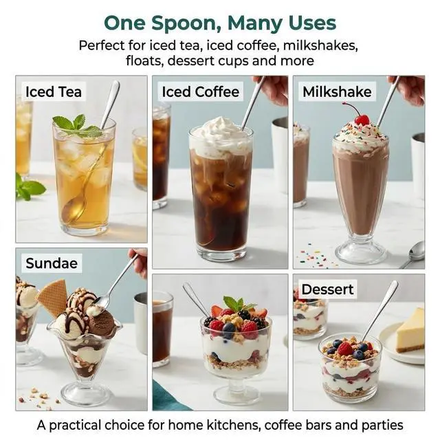 Alt view image 5 of 7 - Iced Tea Spoons Long Handle Set of 4 7.7 Inch Stainless Steel Long Teaspoons for Tall Glasses, Iced Coffee Milkshake Sundae Dessert Stirring, Mirror Finish Dishwasher Safe Coffee Bar Spoons