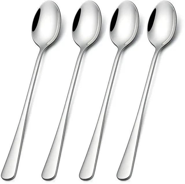 Main image of Iced Tea Spoons Long Handle Set of 4 7.7 Inch Stainless Steel Long Teaspoons for Tall Glasses, Iced Coffee Milkshake Sundae Dessert Stirring, Mirror Finish Dishwasher Safe Coffee Bar Spoons