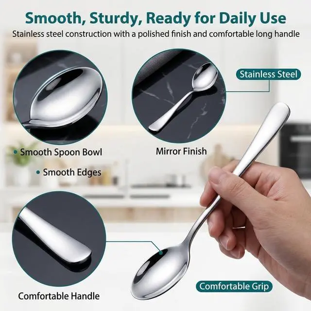 Alt view image 4 of 7 - Iced Tea Spoons Long Handle Set of 4 7.7 Inch Stainless Steel Long Teaspoons for Tall Glasses, Iced Coffee Milkshake Sundae Dessert Stirring, Mirror Finish Dishwasher Safe Coffee Bar Spoons