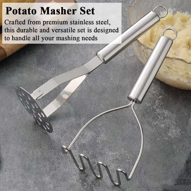 Alt view image 3 of 7 - Potato Masher Stainless Steel 2pcs, Mashed Potato Masher Kitchen Tool, Durable Mash Potatoes Masher Kitchen Utensils, Kitchen Gadgets Easy to Clean
