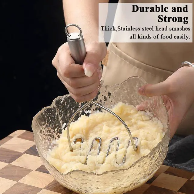 Alt view image 7 of 7 - Potato Masher Stainless Steel 2pcs, Mashed Potato Masher Kitchen Tool, Durable Mash Potatoes Masher Kitchen Utensils, Kitchen Gadgets Easy to Clean