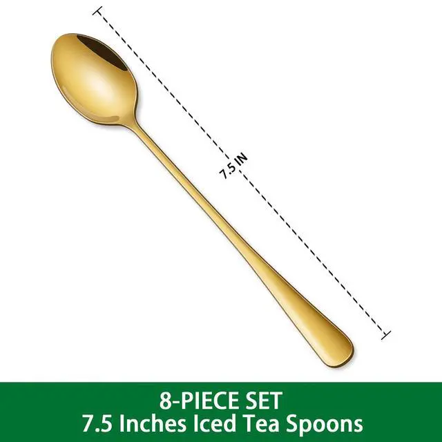 Alt view image 3 of 7 - 7.5 Inch Gold Iced Tea Spoons,Set Of 8 Stainless Steel Long Coffee Spoons,Long Handle Stirring Spoon For Dessert,Coctails,Ice Cream,Milk,Iced Teaspoons For Bar