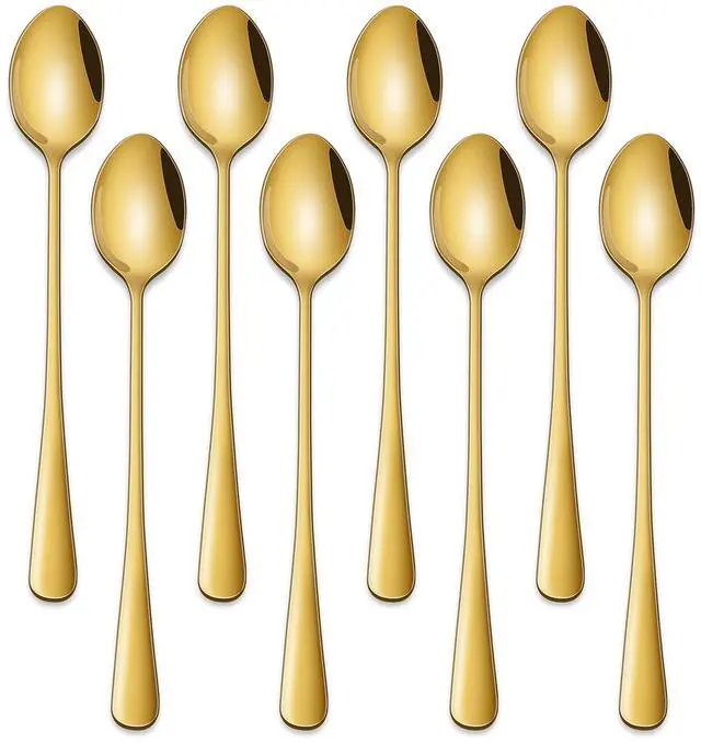 Main image of 7.5 Inch Gold Iced Tea Spoons,Set Of 8 Stainless Steel Long Coffee Spoons,Long Handle Stirring Spoon For Dessert,Coctails,Ice Cream,Milk,Iced Teaspoons For Bar