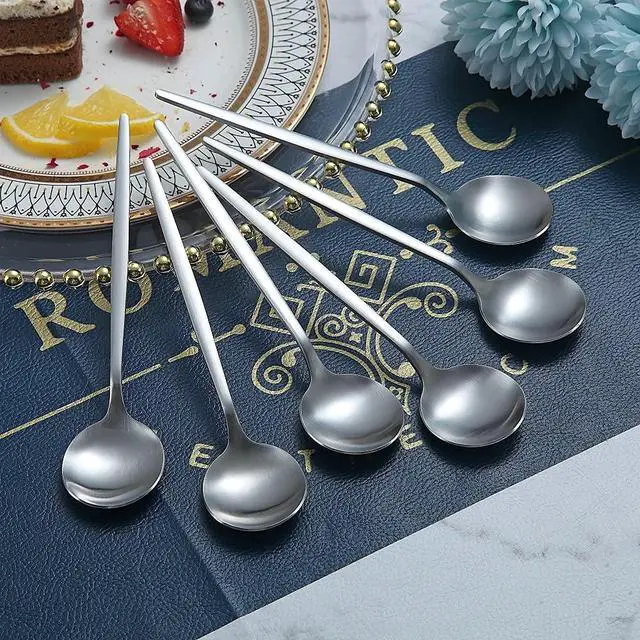 Alt view image 3 of 7 - Matt Silver 6.6'' Teaspoons - 6 Piece Stainless Steel Tea Spoons for Home, Kitchen or Restaurant - Dishwasher Safe