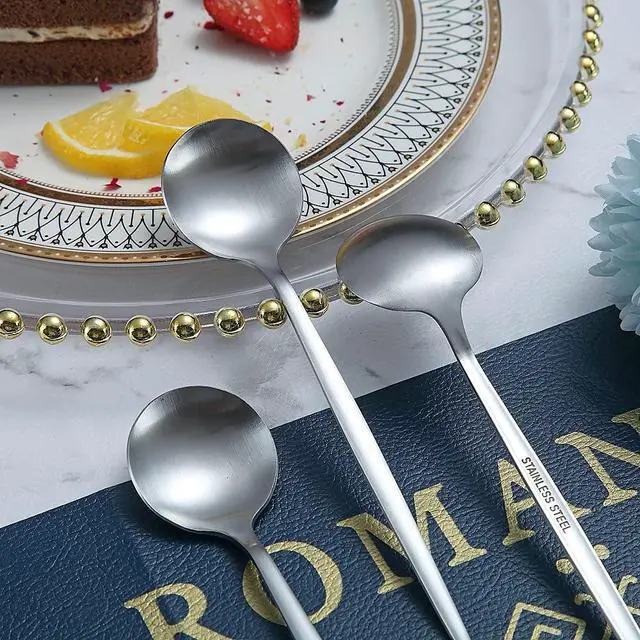Alt view image 5 of 7 - Matt Silver 6.6'' Teaspoons - 6 Piece Stainless Steel Tea Spoons for Home, Kitchen or Restaurant - Dishwasher Safe
