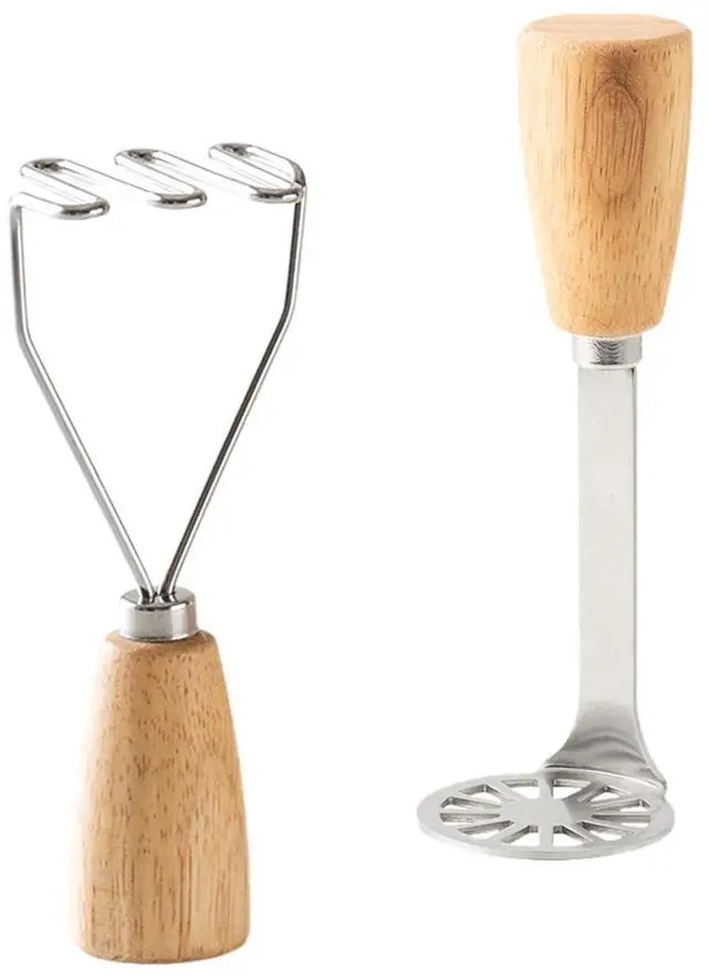 Main image of 2 PcsMini Potato Masher Mashed Potatoes Masher Ricer Stainless Steel Metal Small Potato Masher with ergonomic Wood Handle for Smooth or Chunky Mashed Potatoes Avocado, Easy to Clean