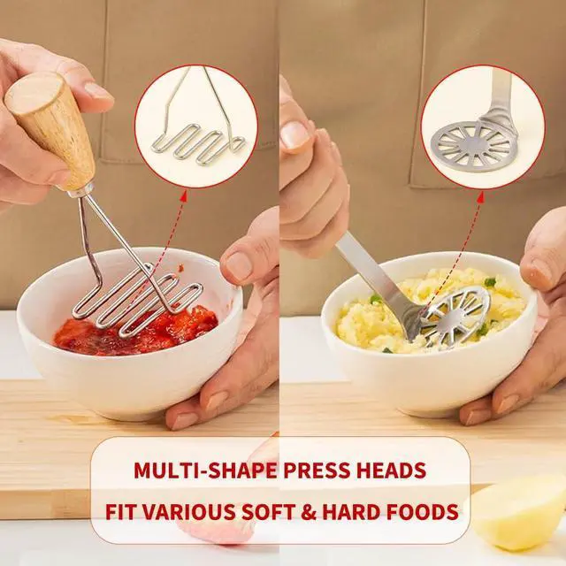 Alt view image 3 of 7 - 2 PcsMini Potato Masher Mashed Potatoes Masher Ricer Stainless Steel Metal Small Potato Masher with ergonomic Wood Handle for Smooth or Chunky Mashed Potatoes Avocado, Easy to Clean